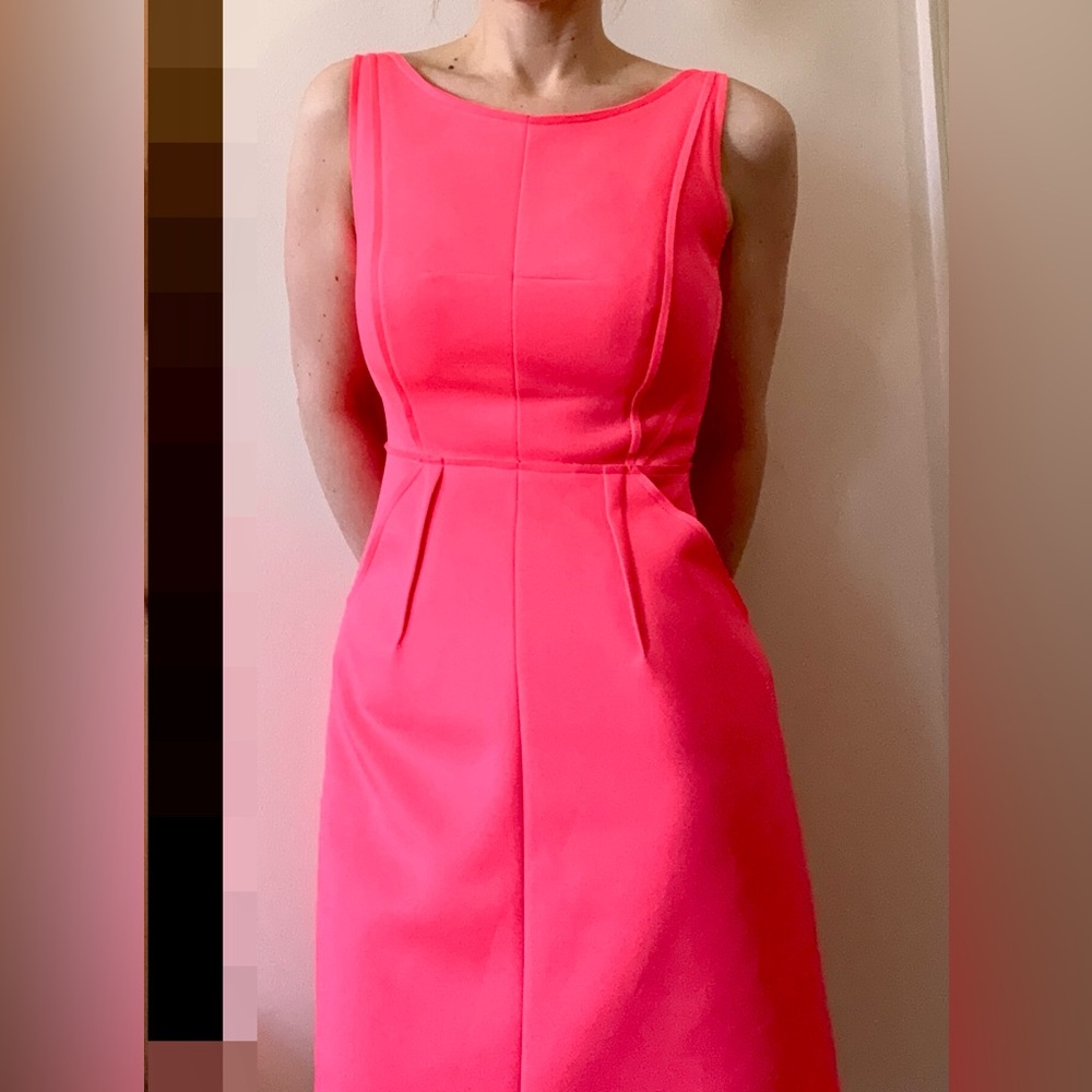 Milly Bateau Sleeveless Mini Dress in neon pink